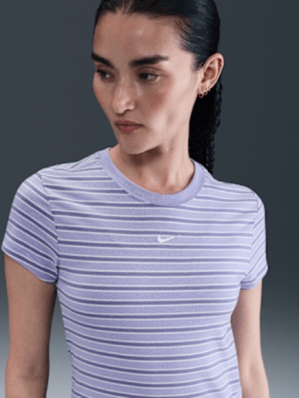 Nike Slim Fit Striped Tee XL Purple White Swoosh Athletic T-Shirt
